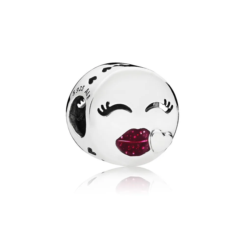 PANDORA Kiss Charm, Cerise Glitter Enamel - 796561EN152