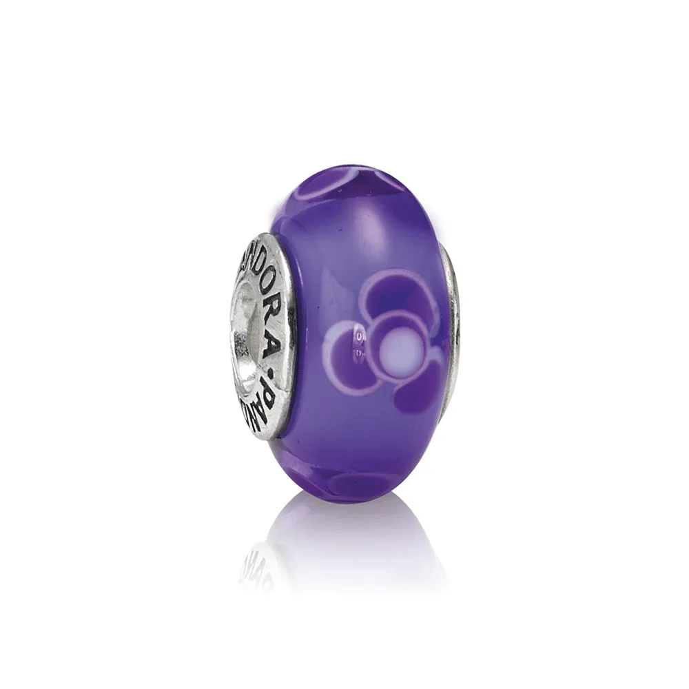 pandora lilla blomst glasscharm 790643