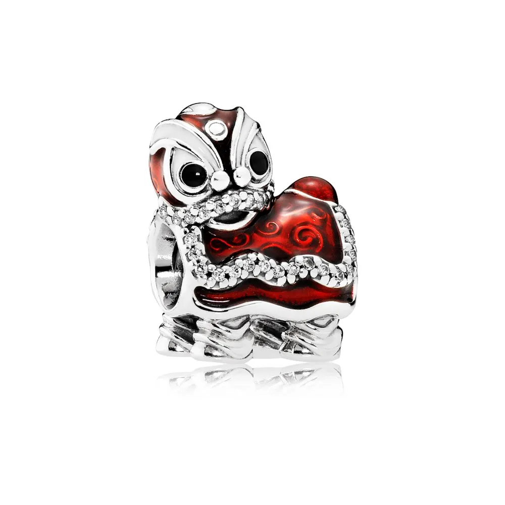 pandora lion dance silver charm with clear cubic zirconia white black and red enamel 792043cz