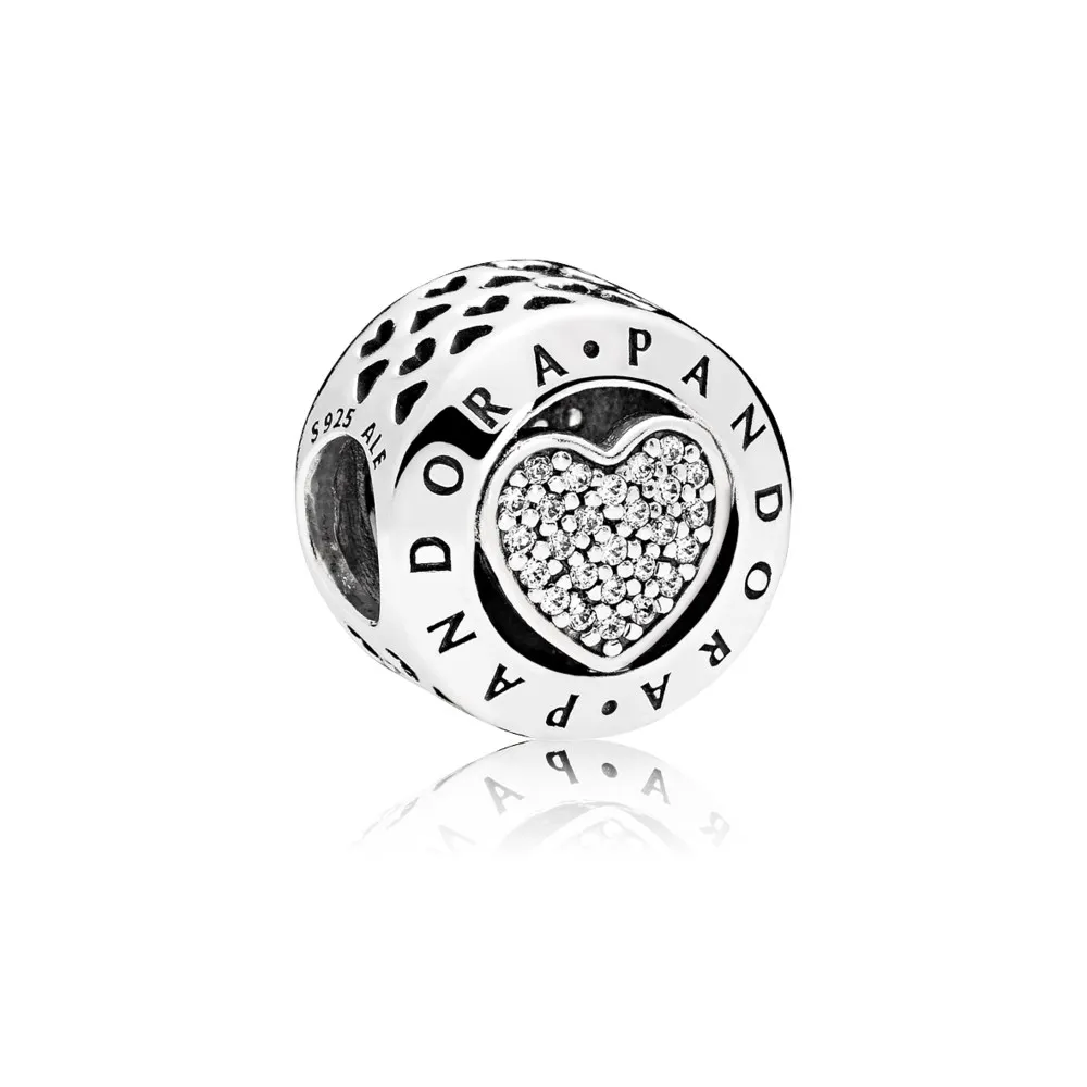 pandora logo silver charm with clear cubic zirconia 796218cz