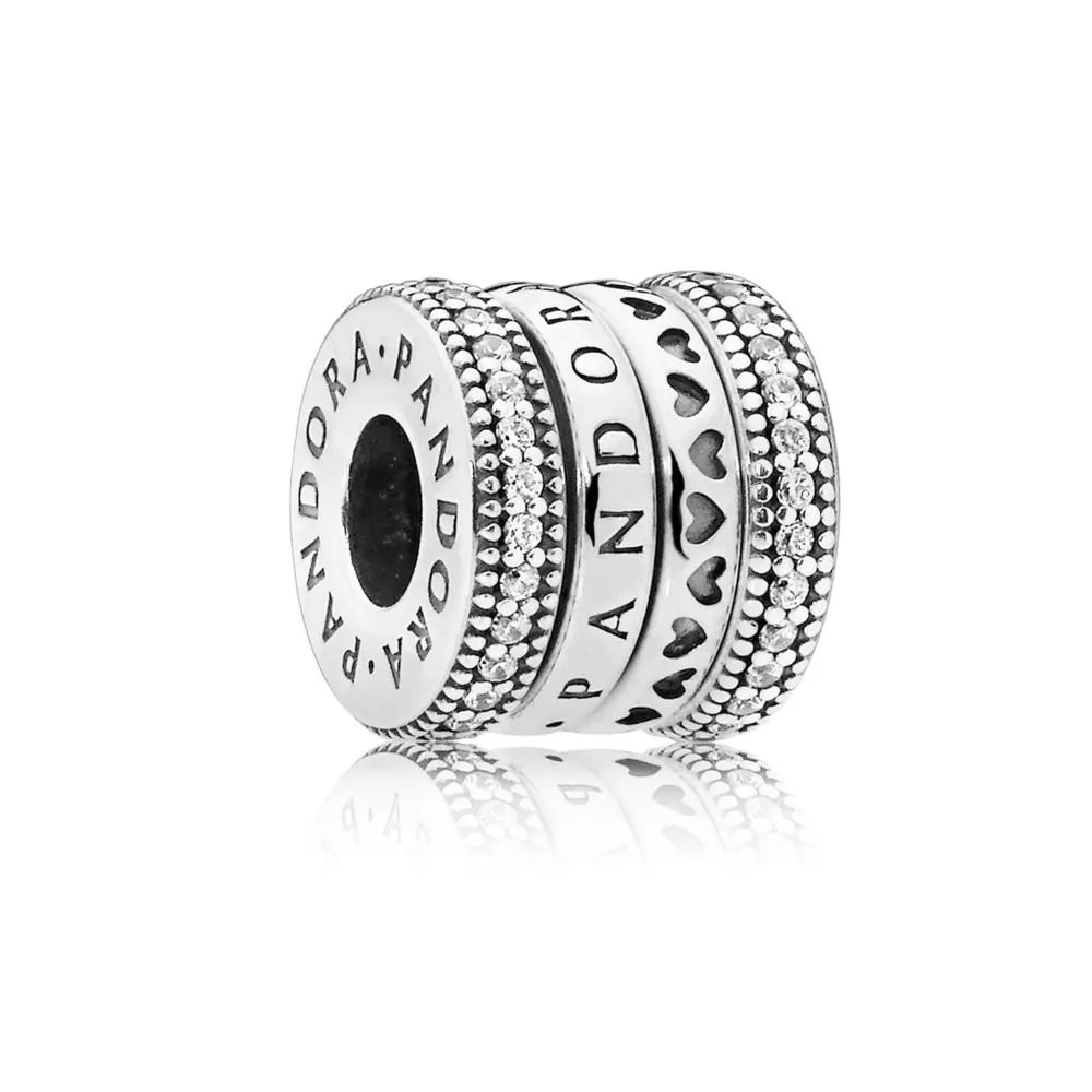 pandora logo silver spinning charm with clear cubic zirconia 797402cz