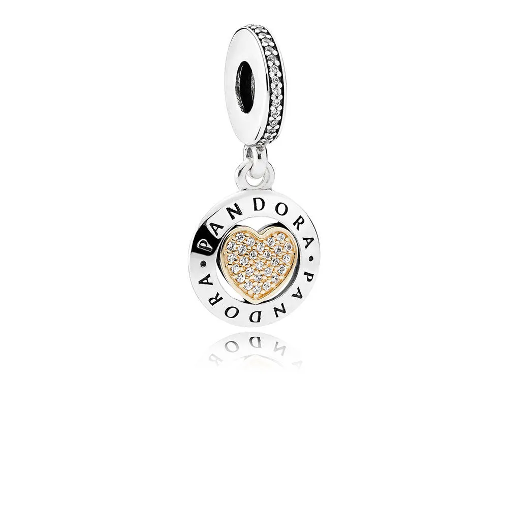 pandora logo sølv dingler med 14k og klare cubic zirconia 792082cz