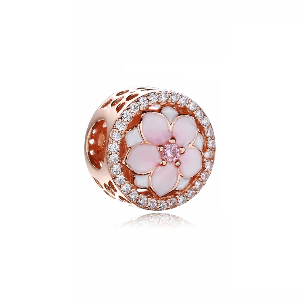 pandora magnolia bloom pale cerise emalje rosa cz charm 792085pcza