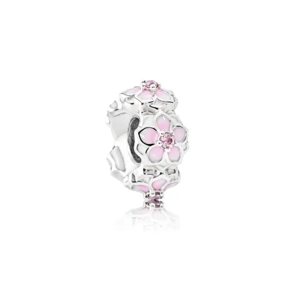 pandora magnolia sølv spacer med rosa cubic zirconia hvit og skyggelagt rosa emalje 792088pcz