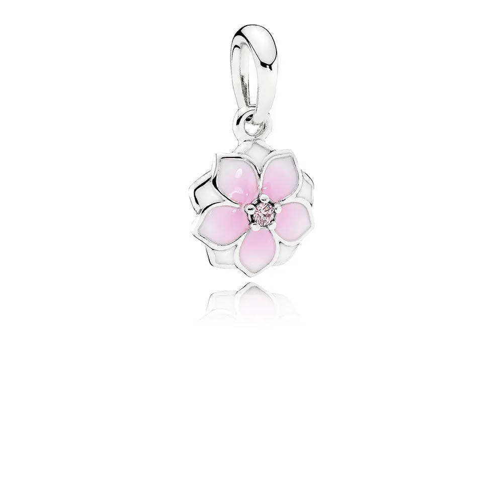 pandora magnoliasølv dingler med rosa cubic zirconia hvit og skyggelagt rosa emalje 792086pcz