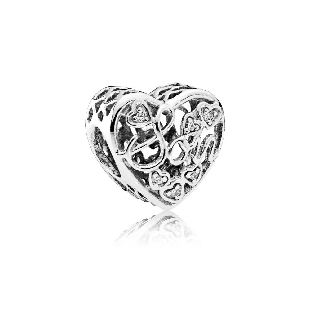 Pandora Mother and son heart silver charm with clear cubic zirconia - 792109CZ