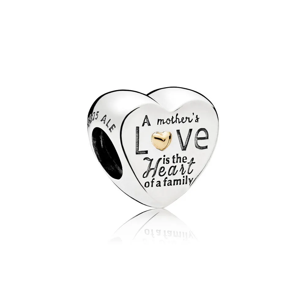 pandora mothers love heart silver charm with 14k hearts 796265