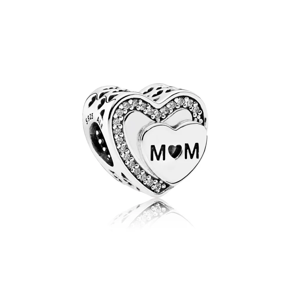 Pandora Mum heart silver charm with clear cubic zirconia - 792070CZ