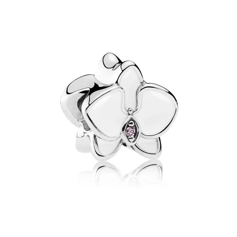 pandora orchid silver charm with orchid cubic zirconia and white enamel 792074en12