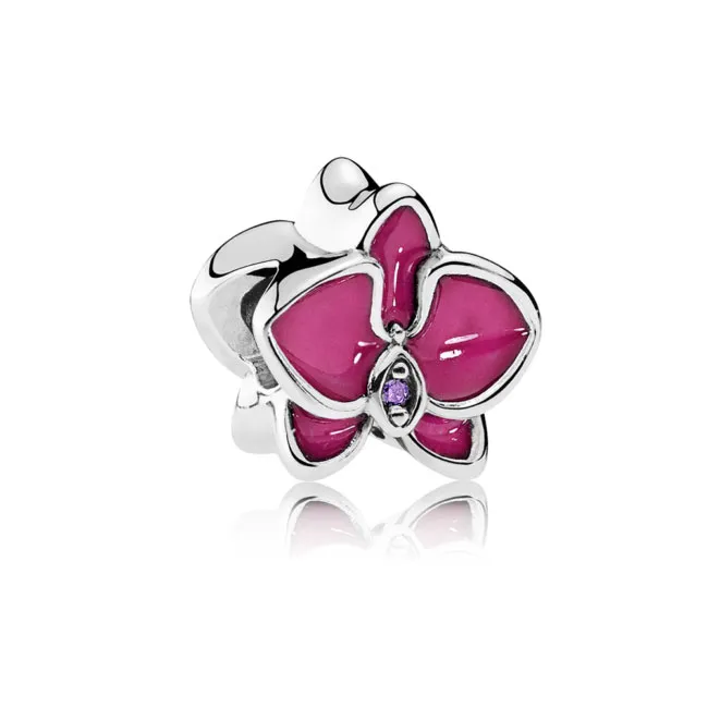 Pandora Orchid silver charm with purple cubic zirconia and orchid enamel - 792074EN69