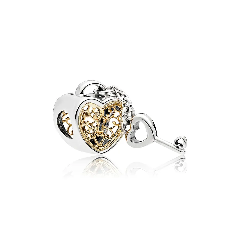 pandora padlock heart and key silver charm with 14k 796483