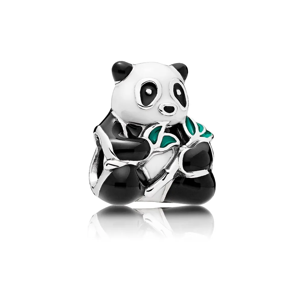 Pandora Panda bear silver charm with white, black and green enamel - 796256ENMX