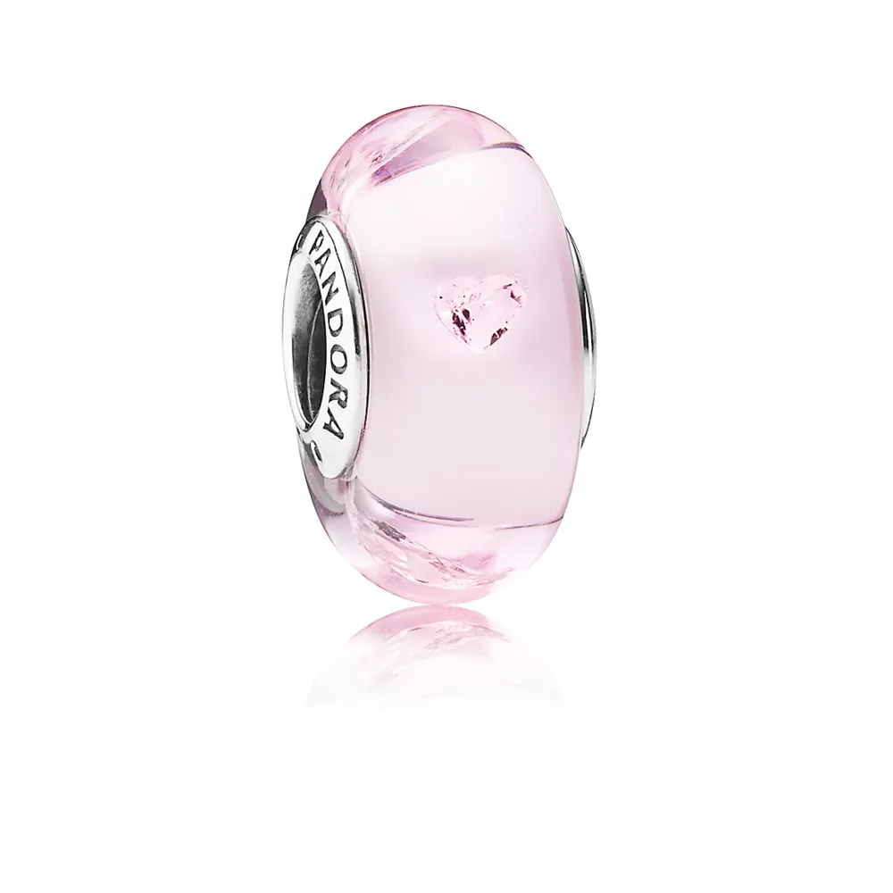 pandora pink heart glass charm 791632pcz