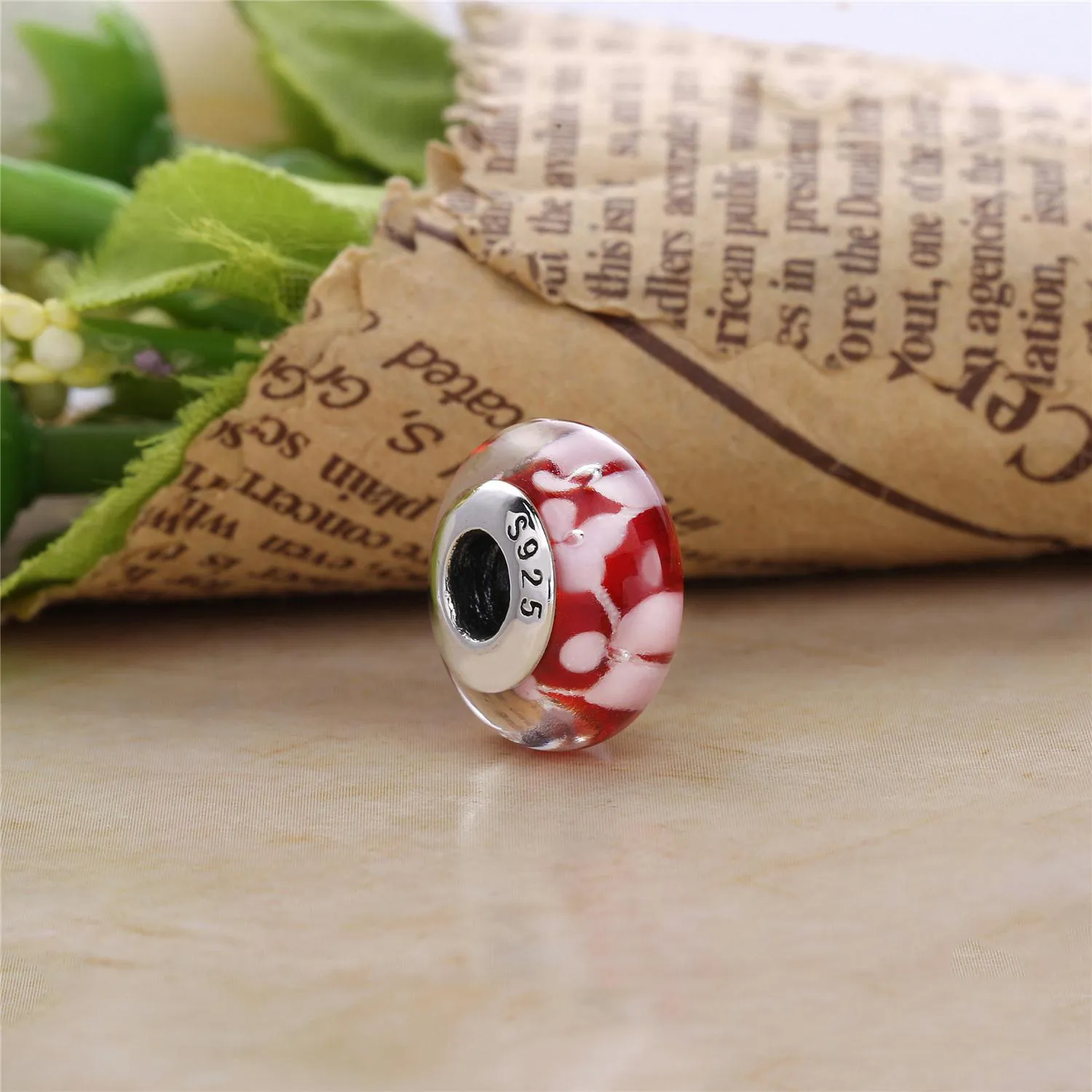 PANDORA Plommeblomst Glass Murano Charm - PL00065-1