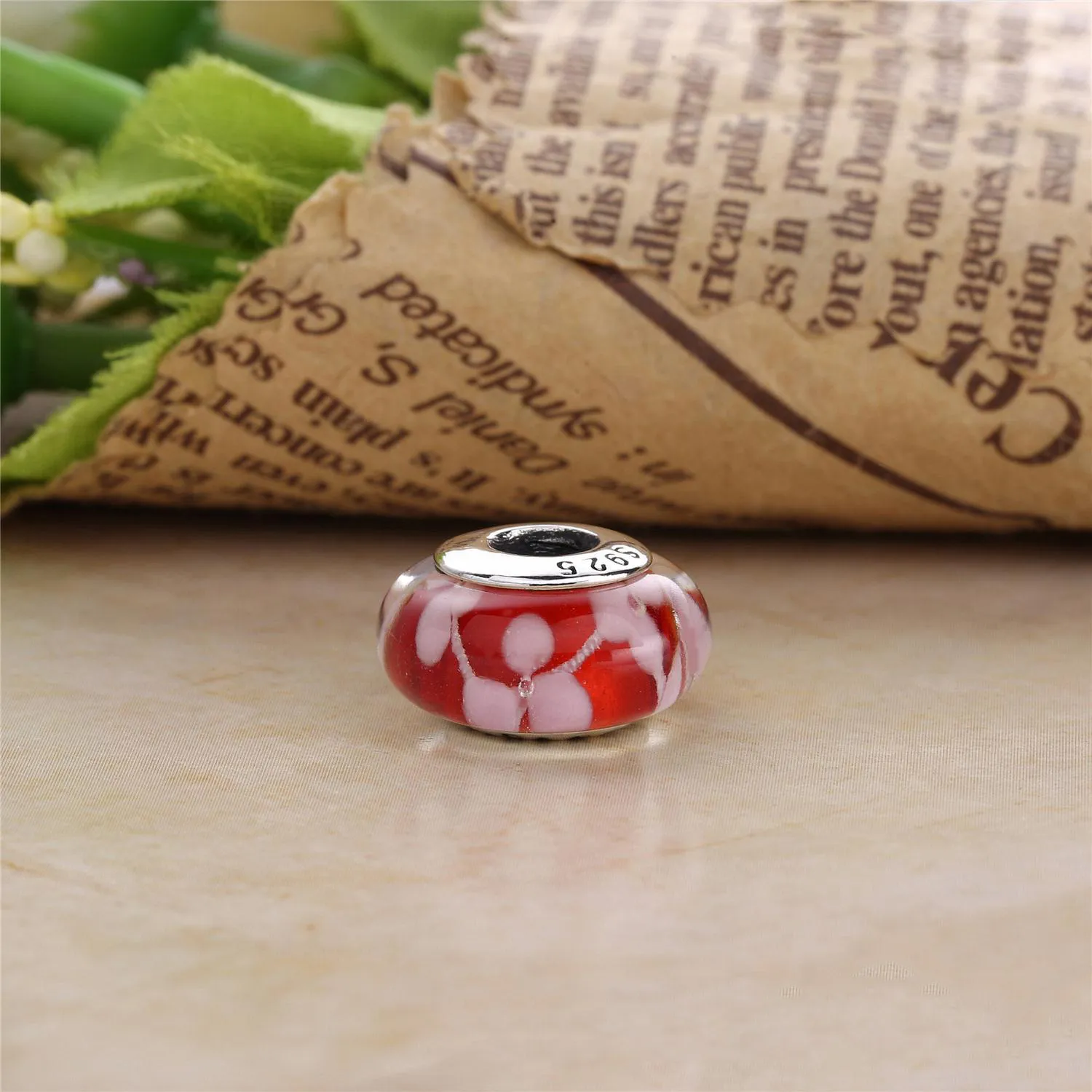 PANDORA Plommeblomst Glass Murano Charm - PL00065-1