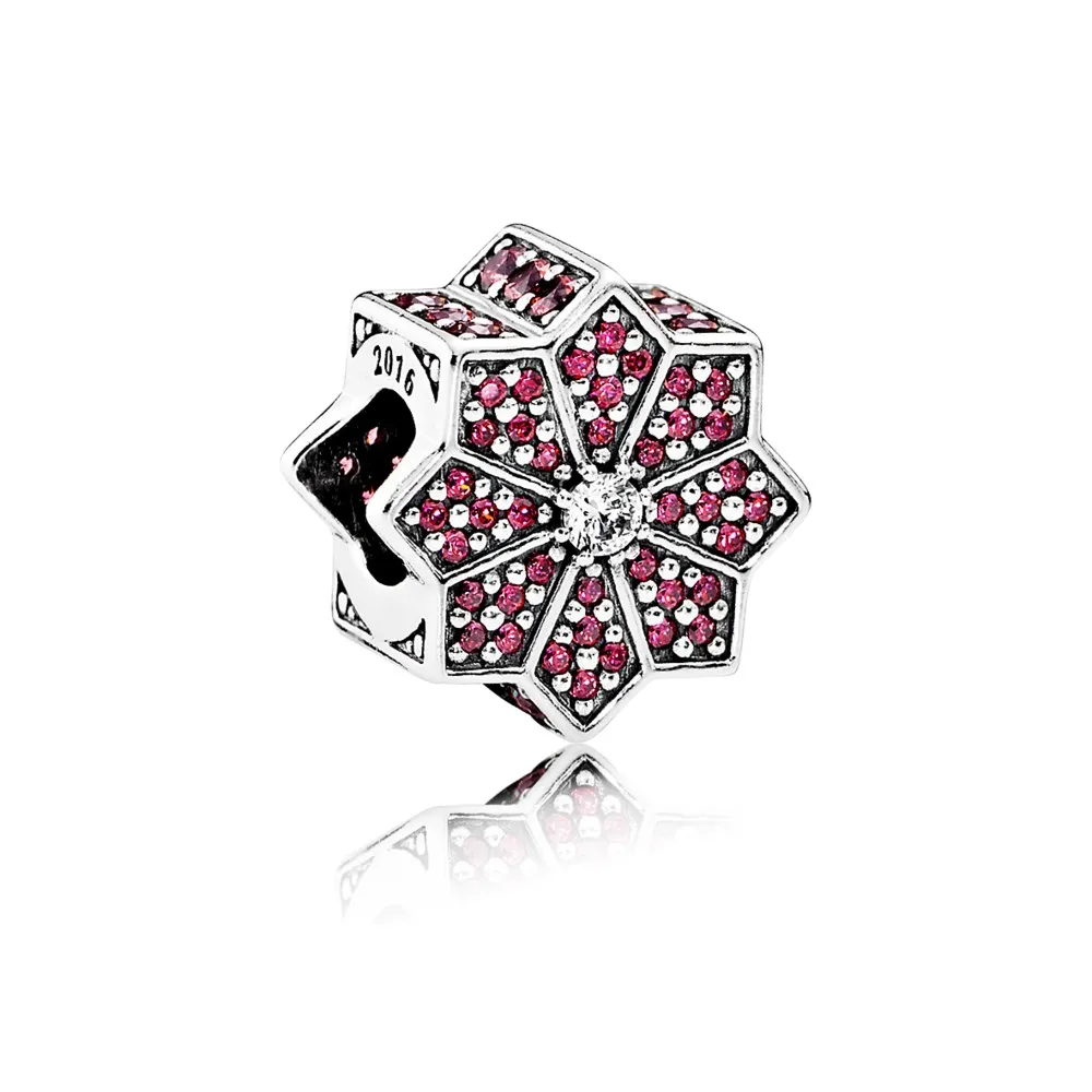 pandora poinsettia silver charm with red cubic zirconia and clear cubic zirconia 791989czr