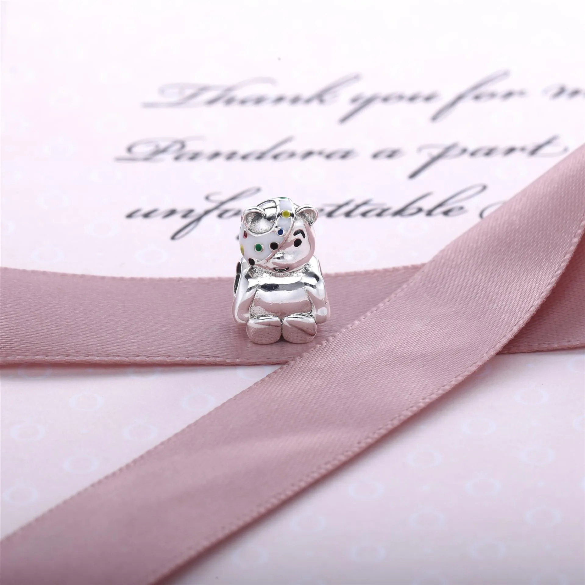 Pandora Pudsey Bear silver charm with mixed enamel colours - 791990ENMX