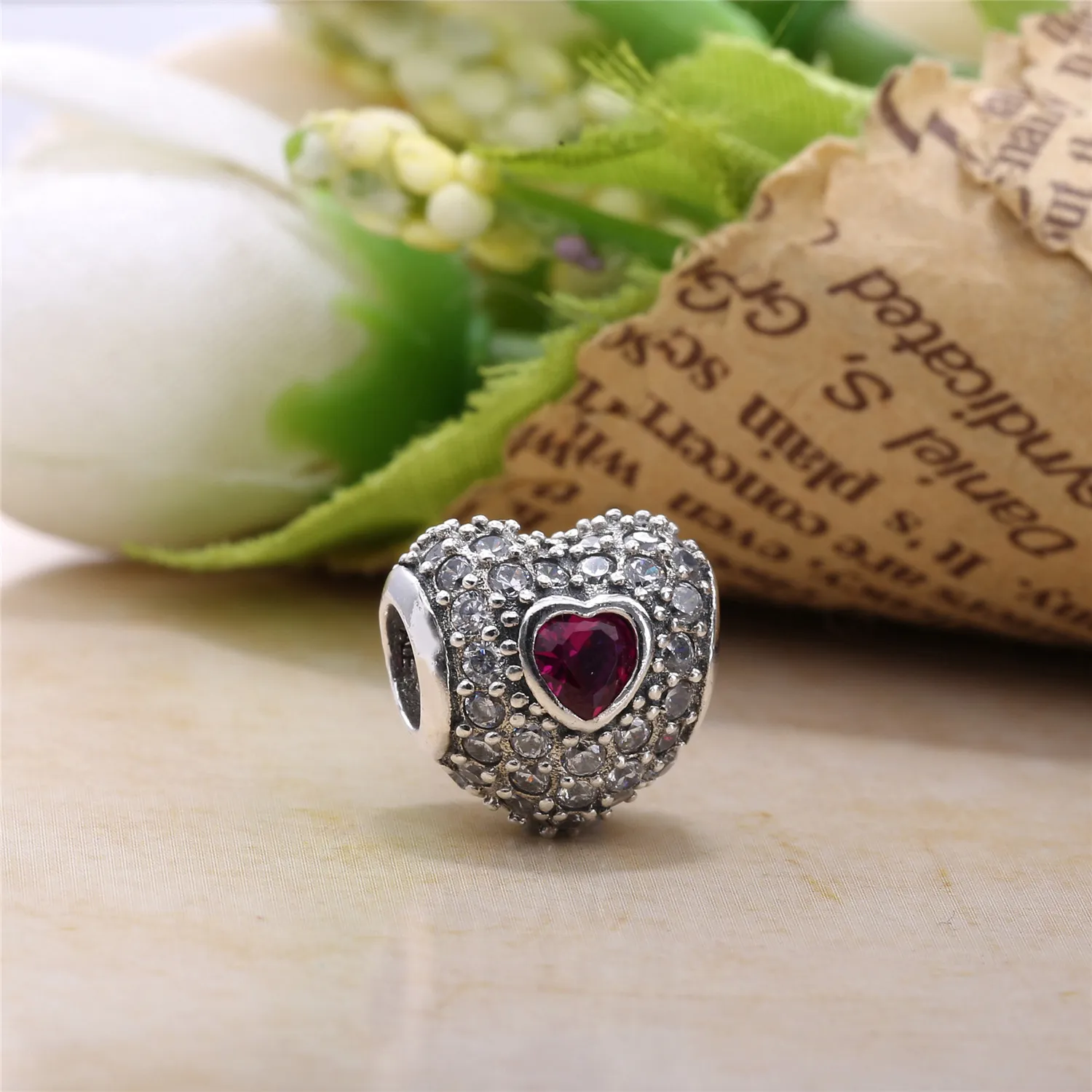 Pandora Red Pavé Triple Heart Charm - 791168SRU