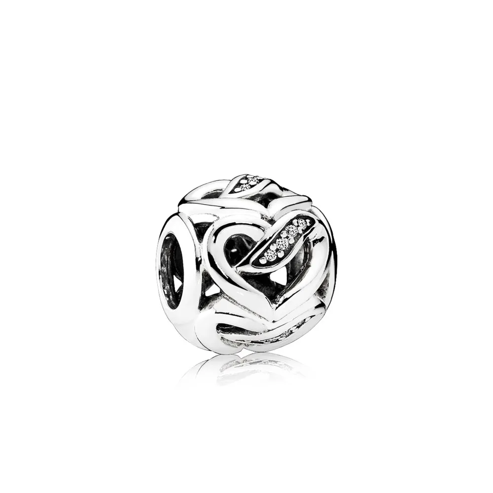 pandora ribbon heart silver charm with clear cubic zirconia 792046cz