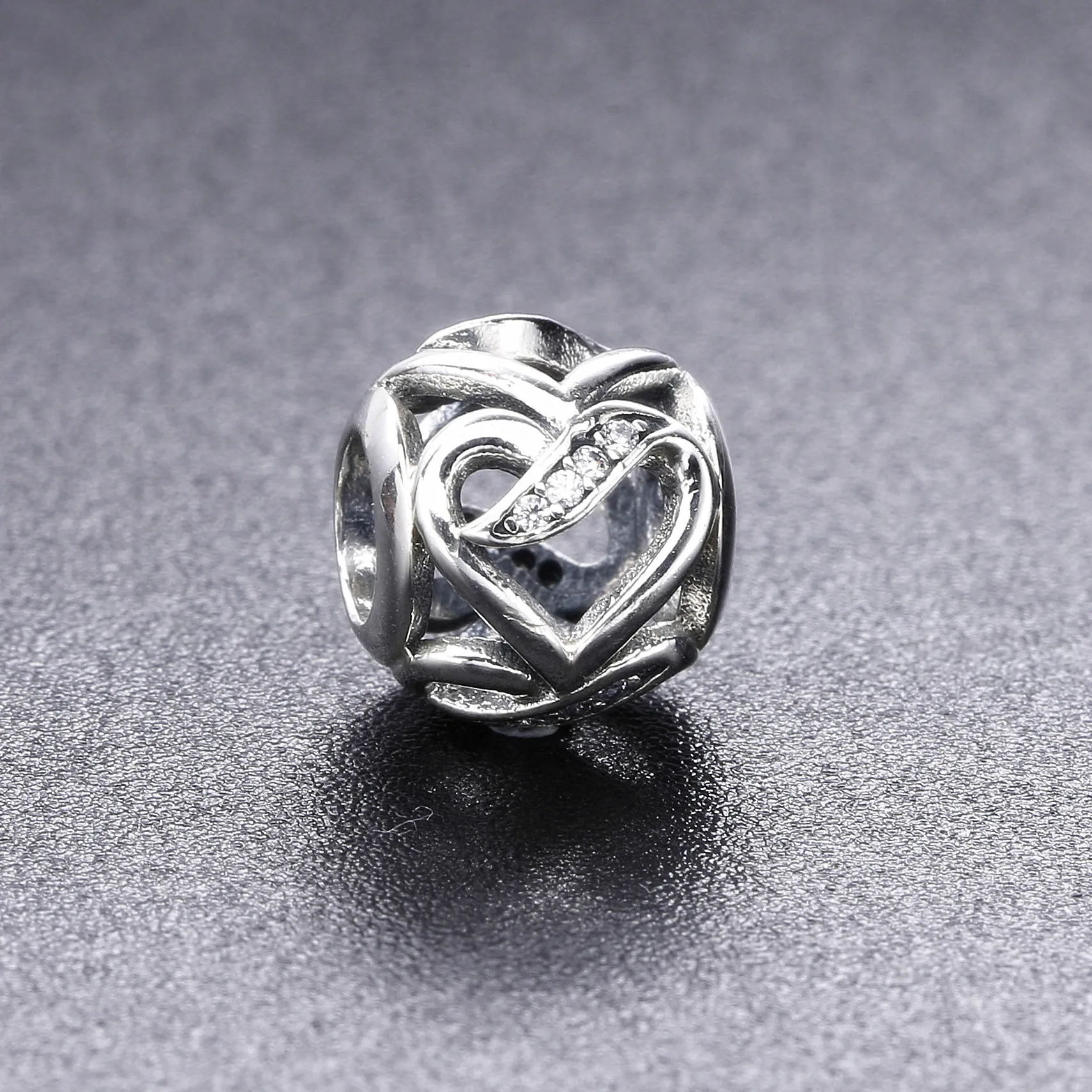 Pandora Ribbon heart silver charm with clear cubic zirconia - 792046CZ