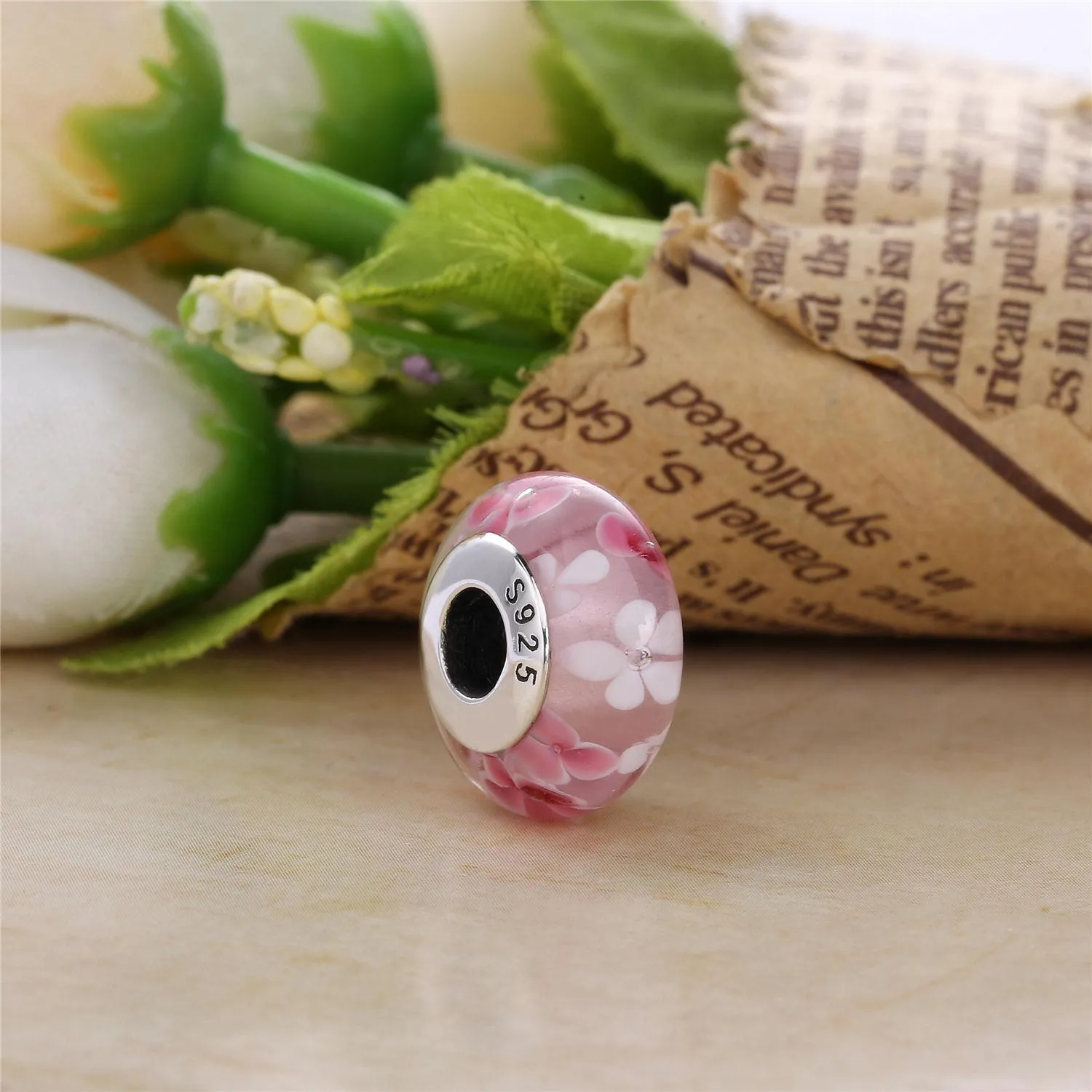 PANDORA Rosa blomst Glass Murano Charm - 791652A