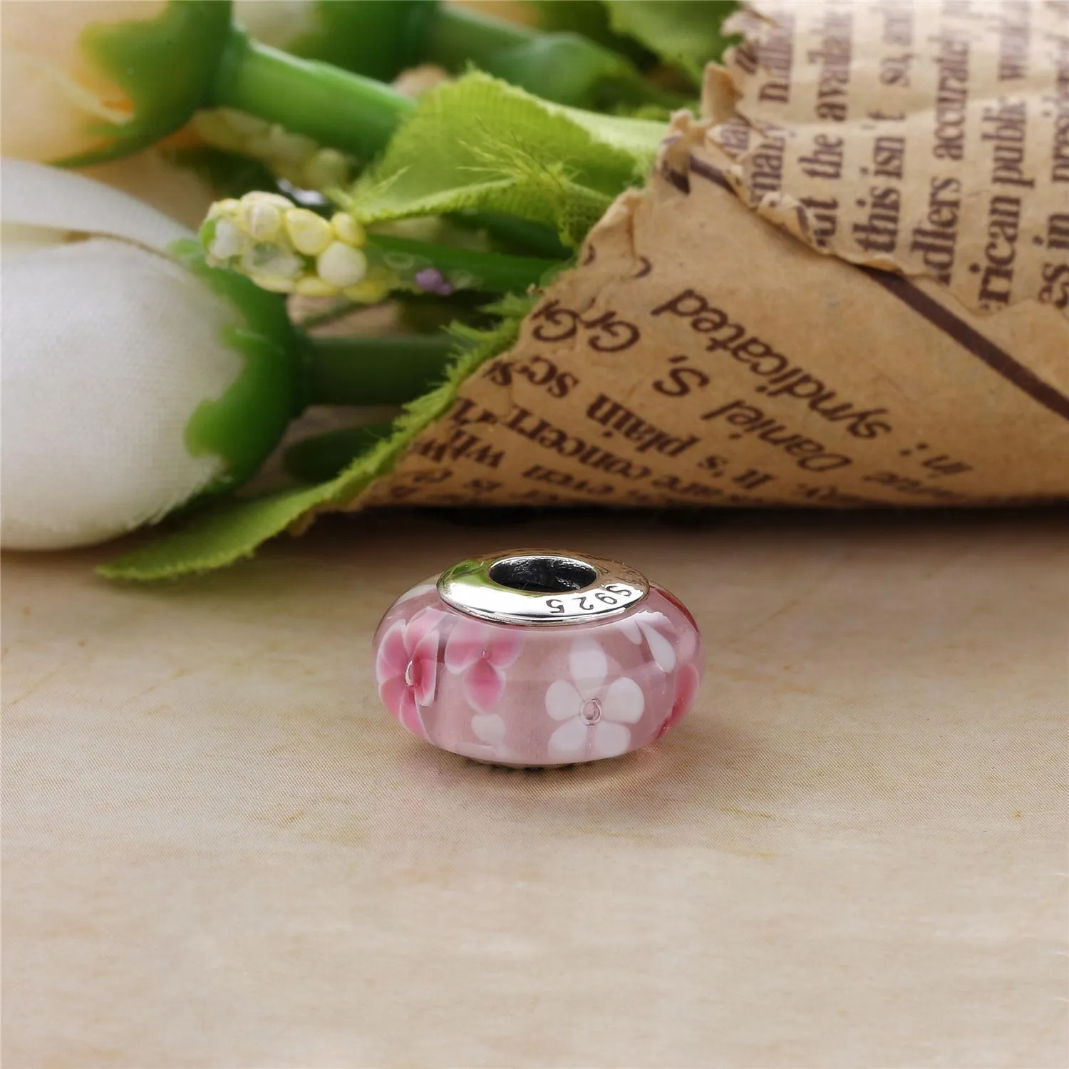 PANDORA Rosa blomst Glass Murano Charm - 791652A