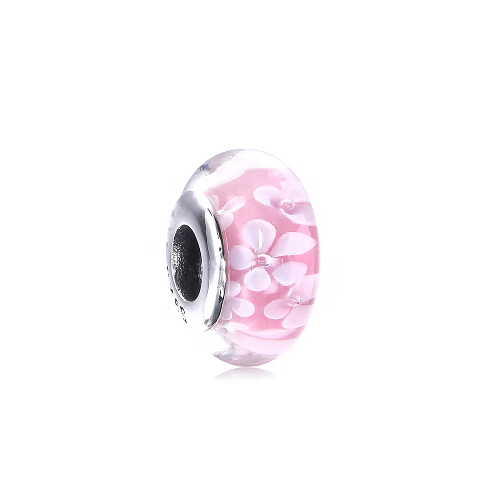 pandora rosa blomst glass murano charm 791653a