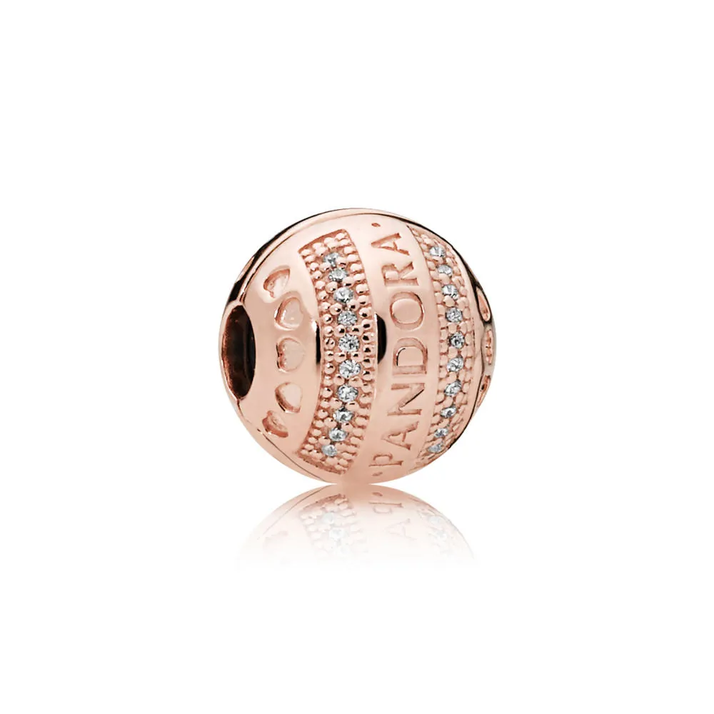 PANDORA Rose logo clip with clear cubic zirconia and silicone grip - 787433CZ