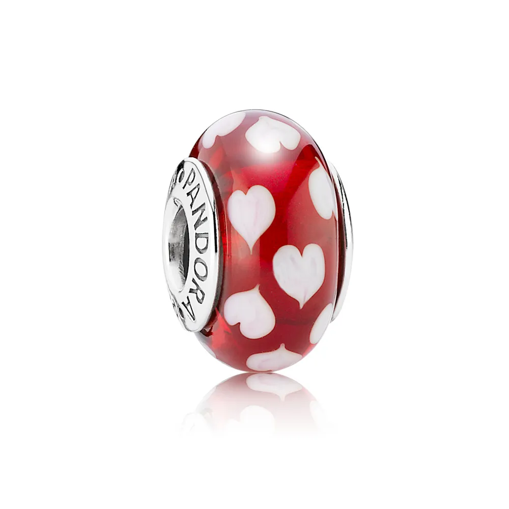 Pandora Rødt hjul med hjerter, glasscharm - 790948