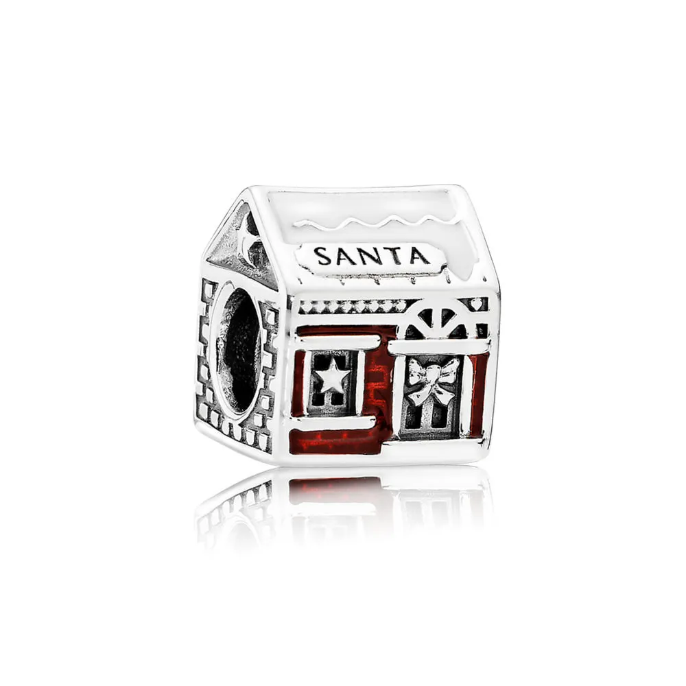 pandora santas home silver charm with white and red enamel 792003enmx