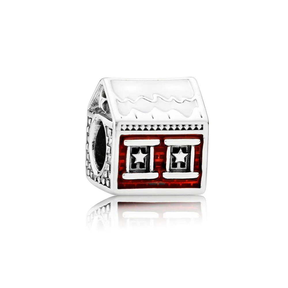 Pandora Santa's Home silver charm with white and red enamel - 792003ENMX