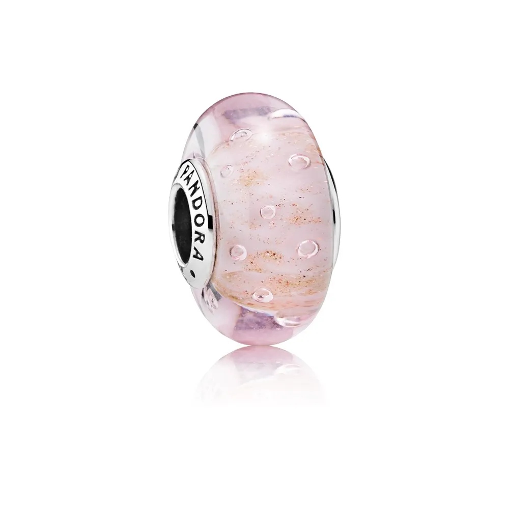 pandora silver charm with golden frit white and transparent pink murano glass 791670