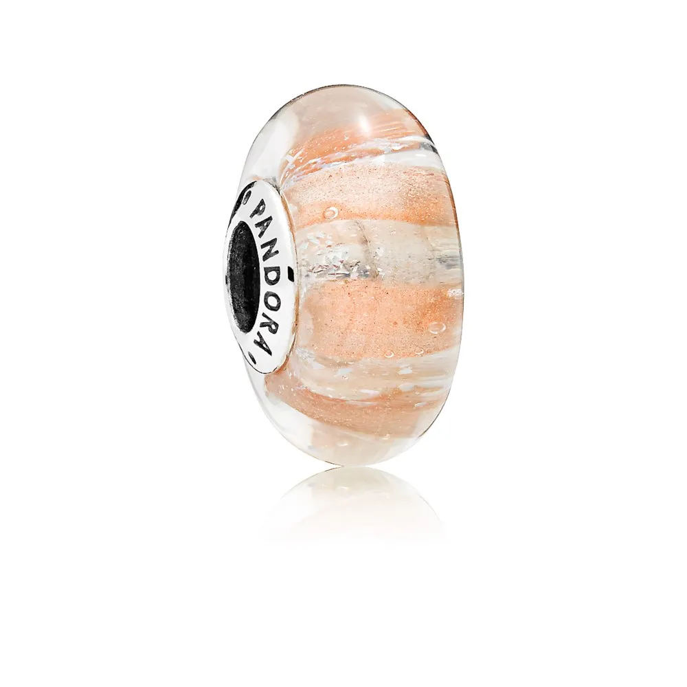 pandora silver charm with iridescent golden fritt and transparent murano glass 796248