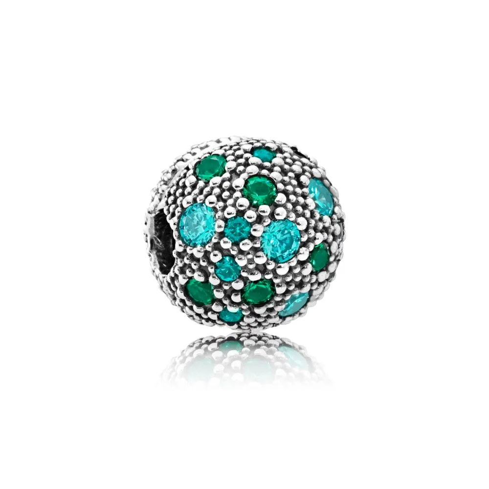 Pandora Silver clip with teal cubic zirconia, green crystal and bluish green crystal - 791286MCZMX