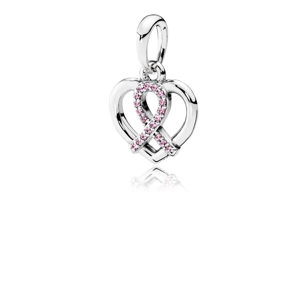 pandora bca ribbon and heart silver pendant with pink cubic zirconia 390390pcz