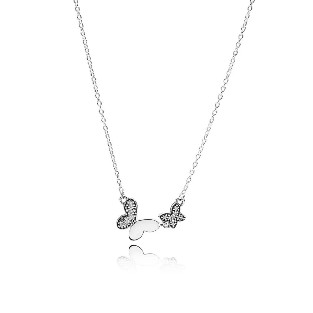 Pandora Butterfly silver necklace with clear cubic zirconia - 590520CZ-45