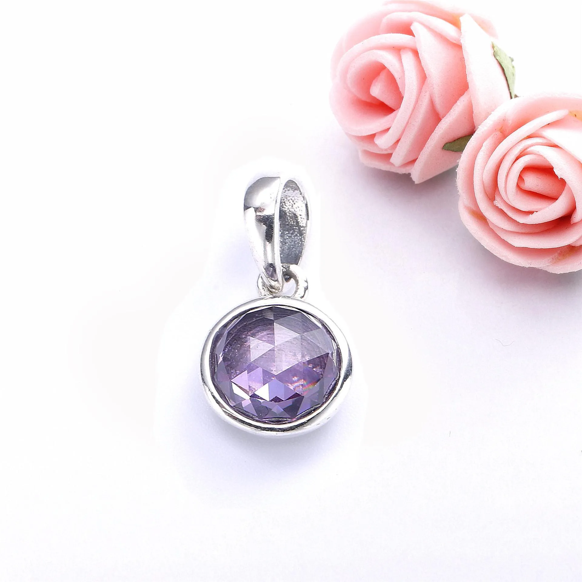 Pandora February birthstone silver pendant with synthetic amethyst - 390396SAM