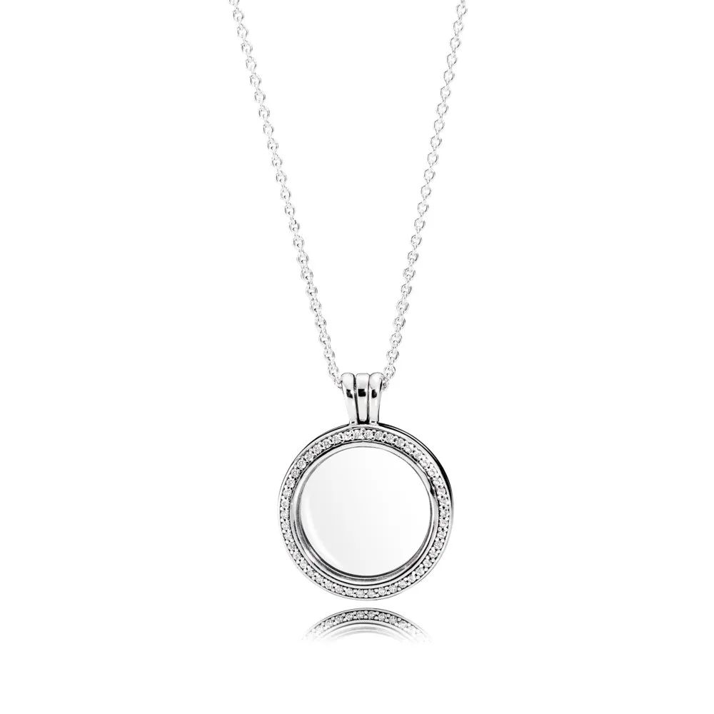 PANDORA floating locket silver pendant with clear cubic zirconia and necklace - 396484CZ-60