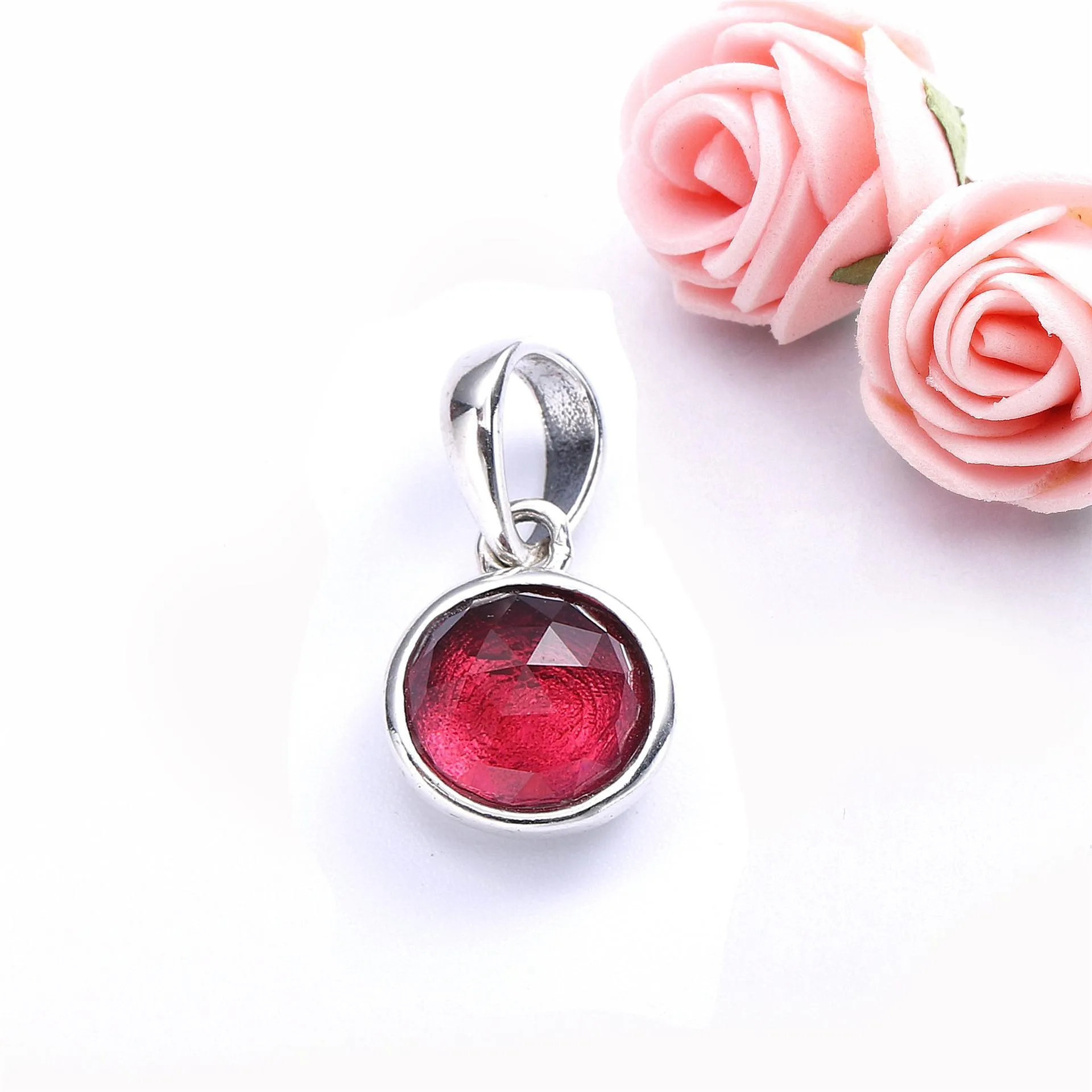 Pandora July birthstone silver pendant with synthetic ruby - 390396SRU