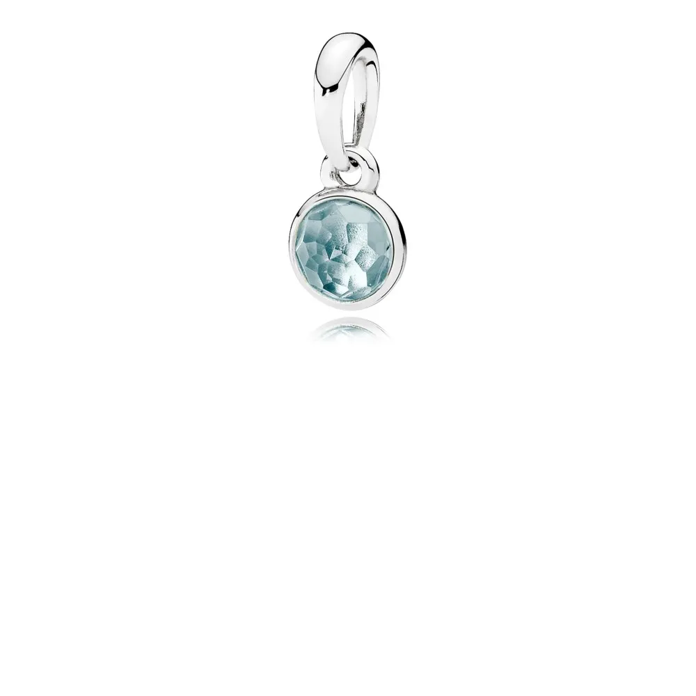 Pandora March birthstone silver pendant with aqua blue crystal - 390396NAB