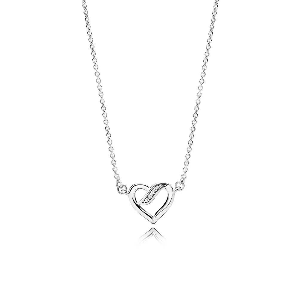 pandora ribbon heart silver necklace with clear cubic zirconia 590535cz 45