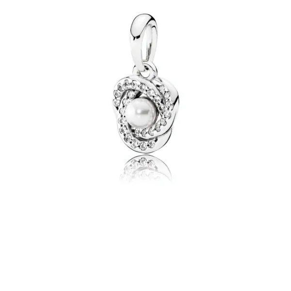 Pandora Ribbon silver pendant with white crystal pearl and clear cubic zirconia - 390401WCP