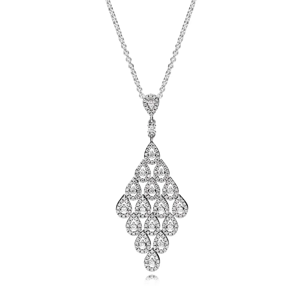 Pandora Teardrop silver pendant with clear cubic zirconia and necklace - 396262CZ-80