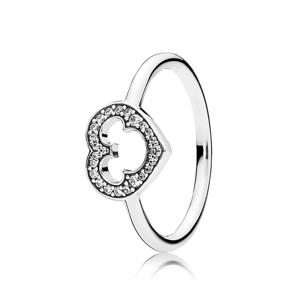 Pandora Disney heart silver ring with cubic zirconia and cut-out Mickey silhouette - 190957CZ