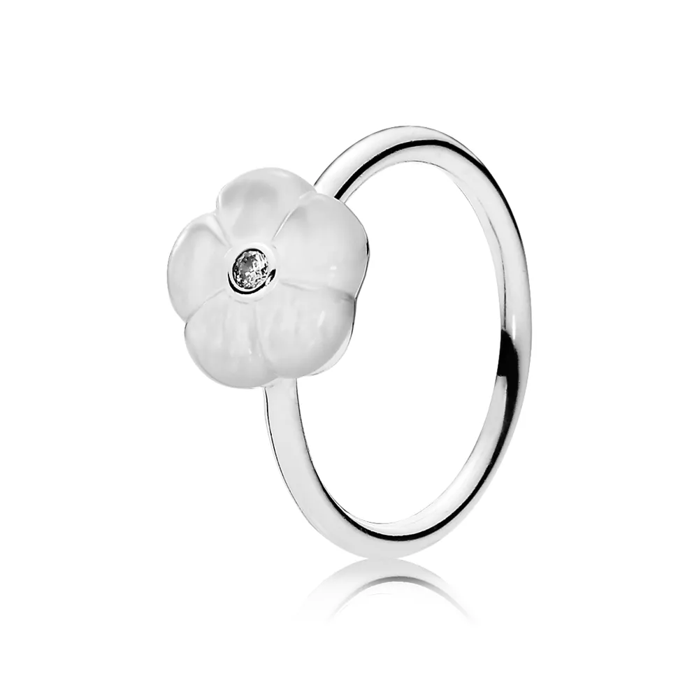 Pandora Floral silver ring with mother of pearl and clear cubic zirconia - 190999MOP