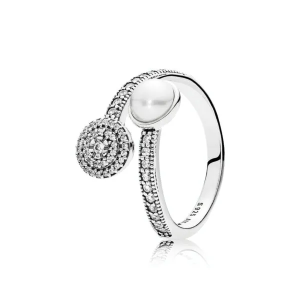 Pandora Open silver ring with white crystal pearl and clear cubic zirconia - 191044CZ