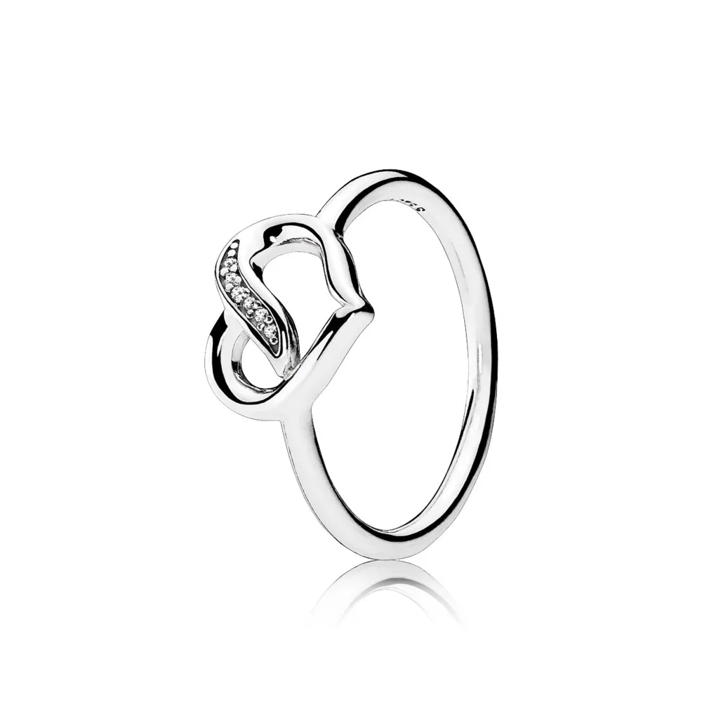 Pandora Ribbon heart silver ring with clear cubic zirconia - 191022CZ