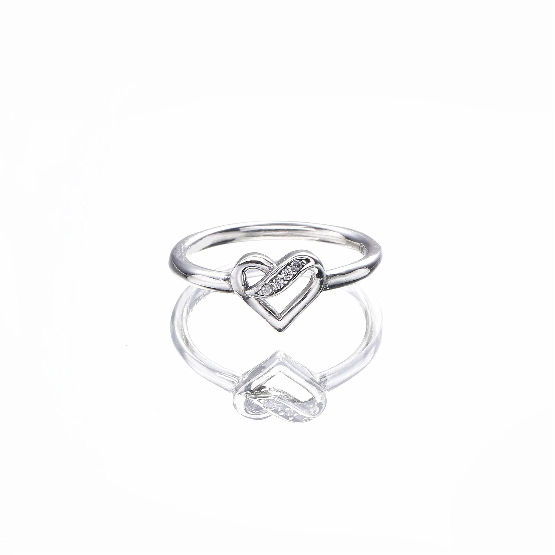 Pandora Ribbon heart silver ring with clear cubic zirconia - 191022CZ