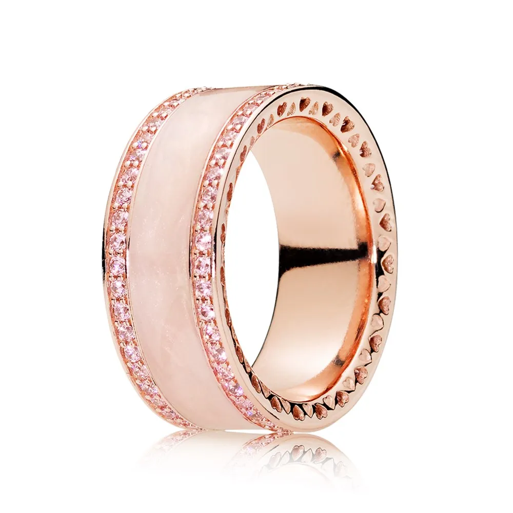 pandora rose ring with pink cubic zirconia and cream enamel 181024en95