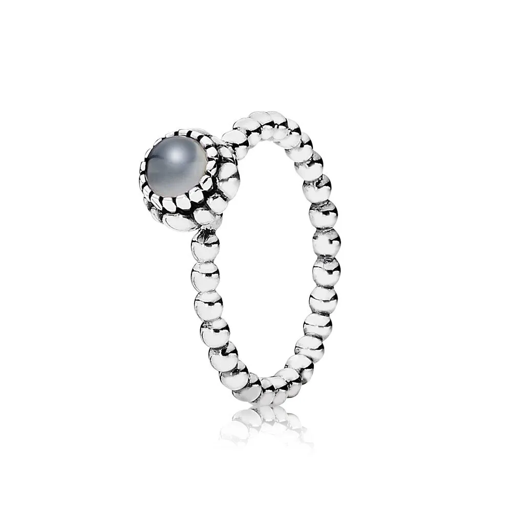 Pandora Silver ring, birthstone-June, grey moonstone - 190854MSG